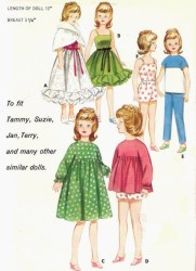 3351 BUTTERICK  12'' 60S TAMMY, SUZIE DOLL WARDROBE, BATHING SUIT PATTERN